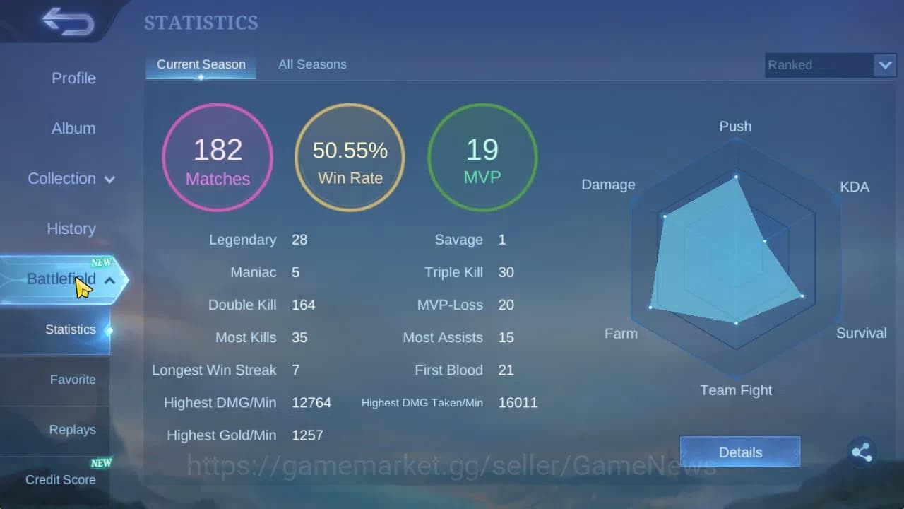 Mobile Legends: Bang Bang Accounts Hero 89|Skin 182|High Glory 58|Prime Granger,LB[Al image 4