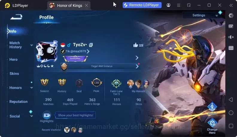 Honor of Kings Accounts Global Starter Skin90 Hero111 |Legend+Bleach HuoYi image 1