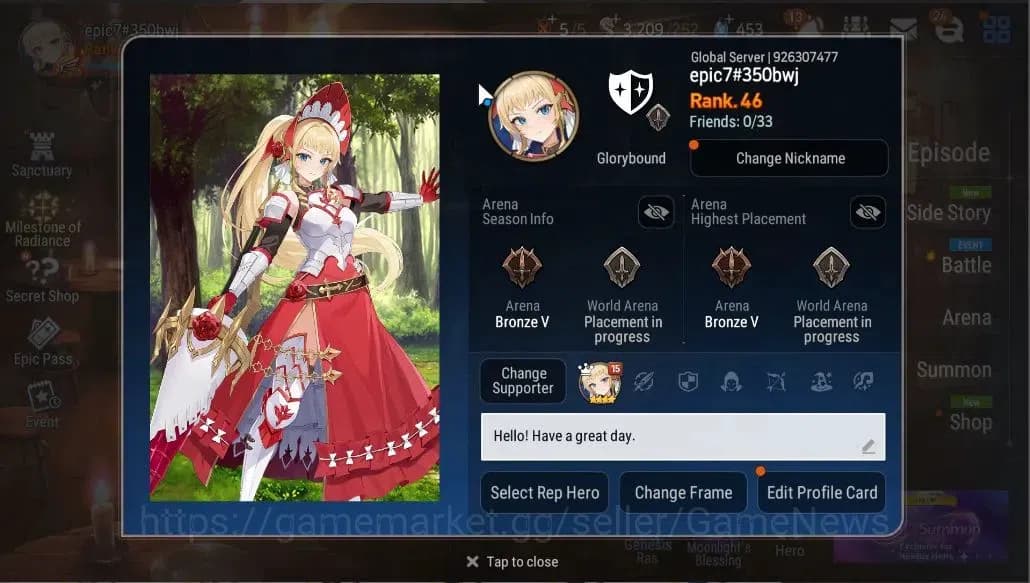 Epic Seven Accounts GLOBAL UNVERIF||New Era|5 ML(SP Politis,STaeyou,St image 2