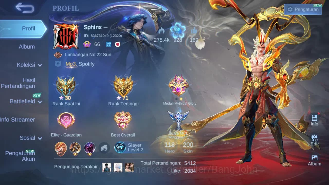 Mobile Legends: Bang Bang Accounts GLOBAL Hero 118 Skin 200 | Annual Sun | CC Nata | image 17