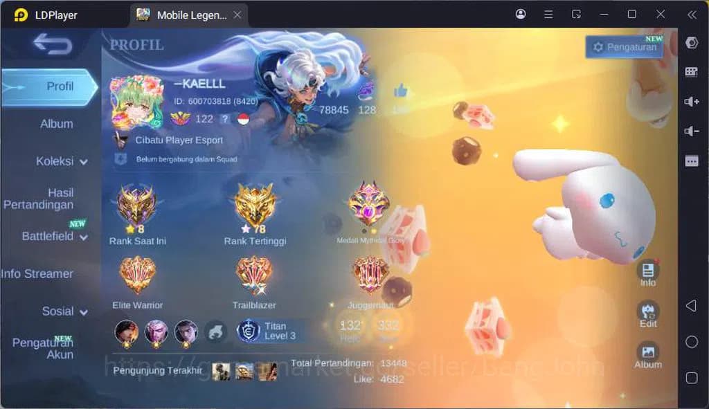 Mobile Legends: Bang Bang Accounts GLOBAL|Hero 132|Skin 332|TRF Roger,Sanrio Floryn,P image 1