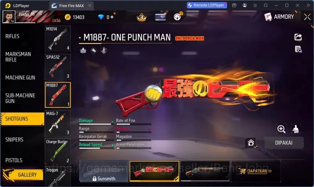 Free Fire Accounts Indonesia | EVO SCAR-Megalodon Alpha | M1887-One P image 1