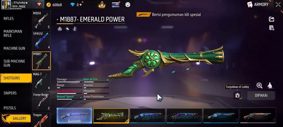 Free Fire Accounts Indonesia|M1887 Emerald Power|Scythe Firework ARC| image 11