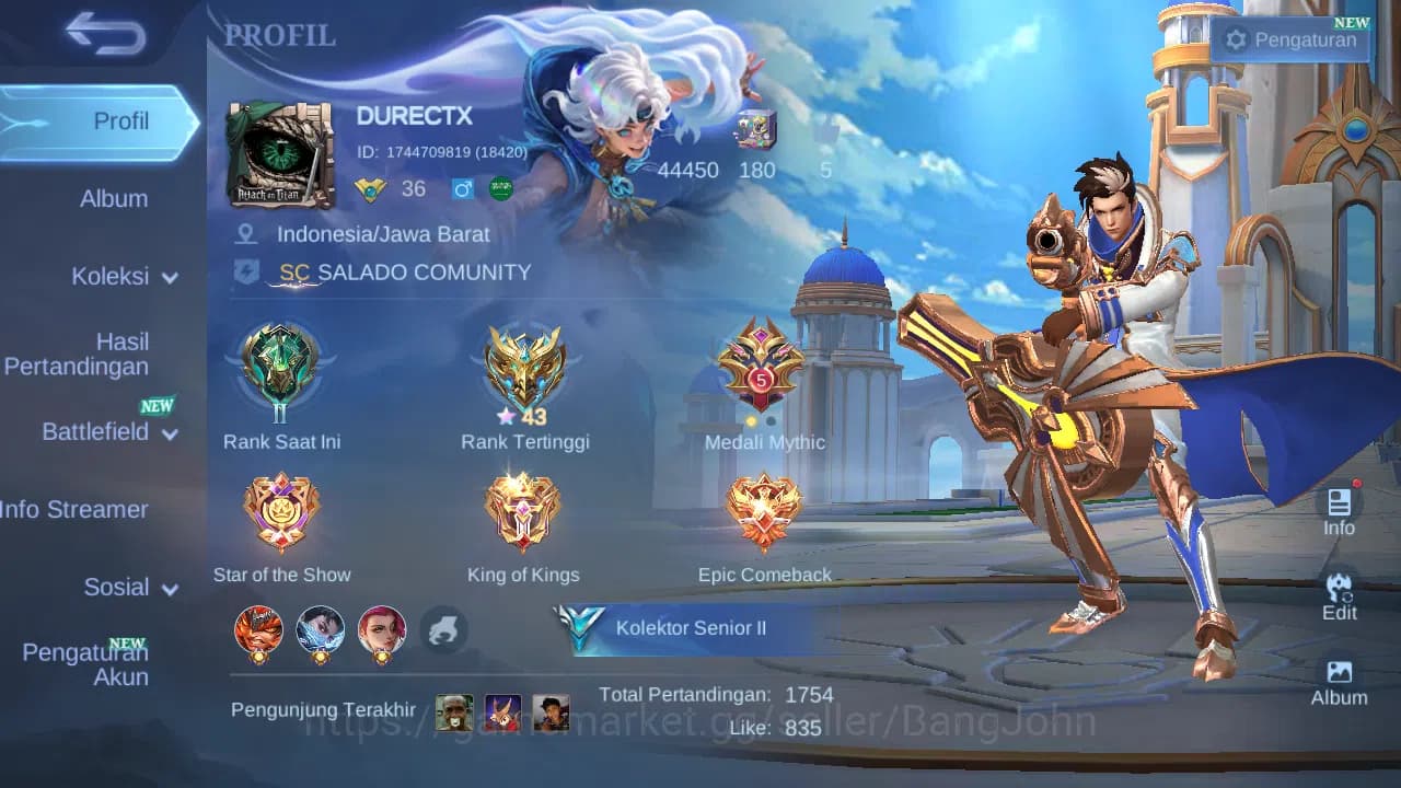 Mobile Legends: Bang Bang Accounts GLOBAL Hero 62 Skin 100 | Pace Fanny | Epic Moskov image 13