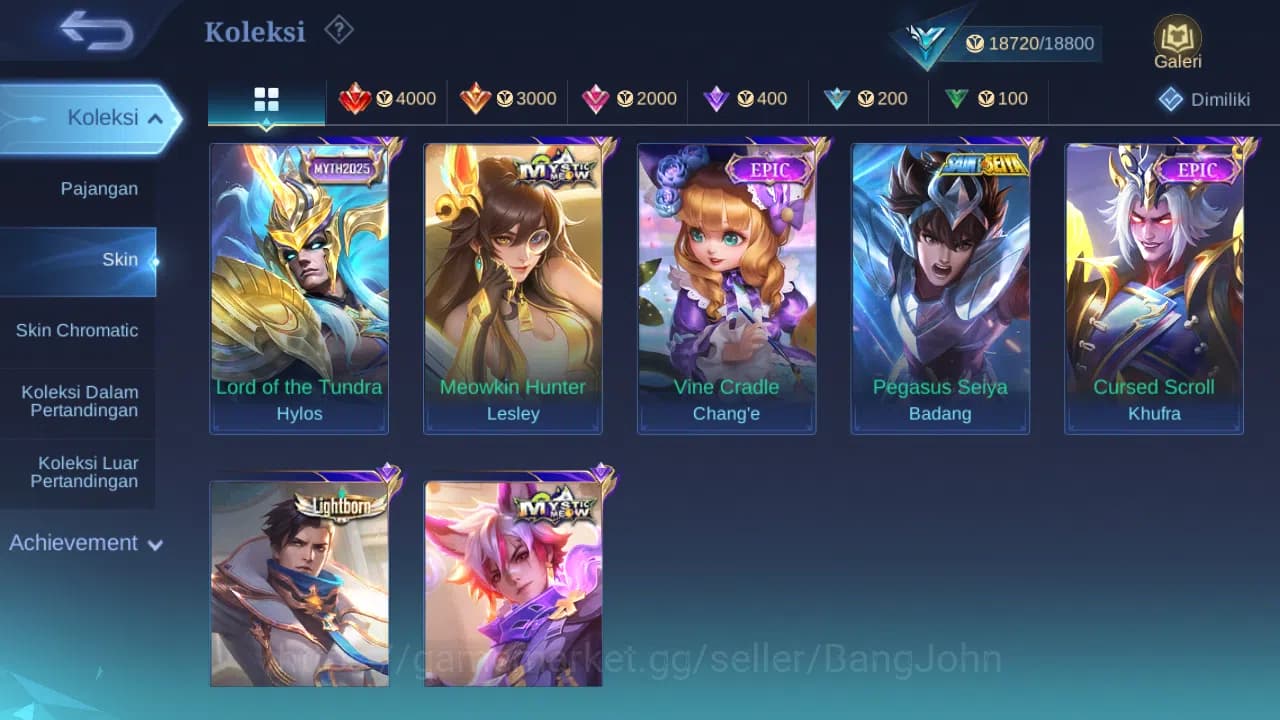 Mobile Legends: Bang Bang Accounts GLOBAL Hero 62 Skin 100 | Pace Fanny | Epic Moskov image 3
