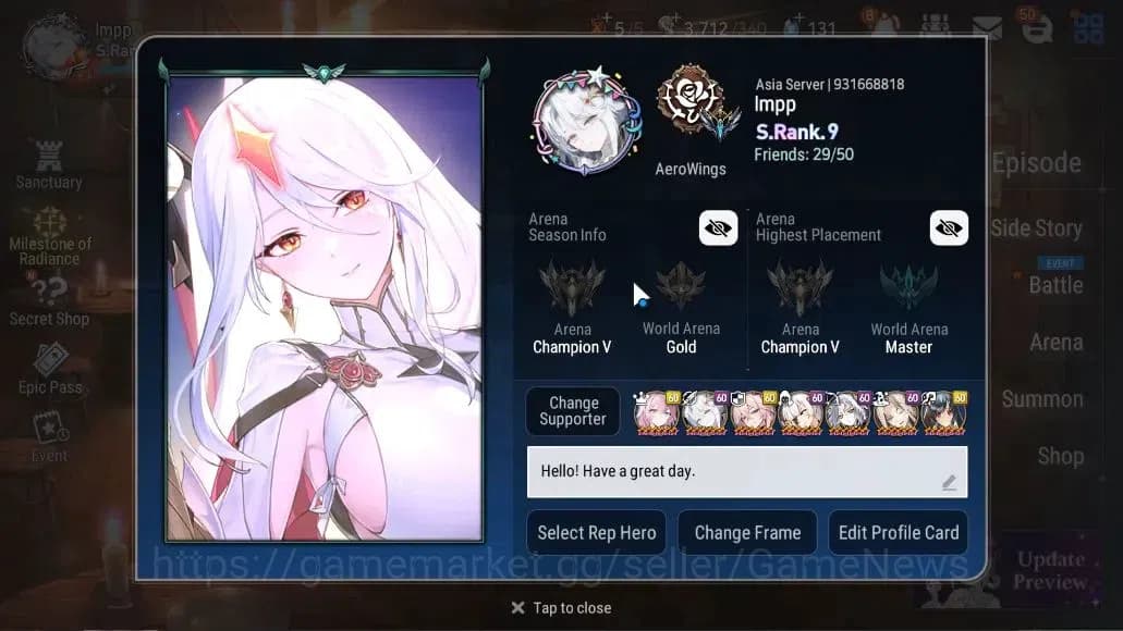 Epic Seven Accounts ASIA VERIF|33 ML(Salome,BArunka,WOTM Tenebria,Etc) image 2