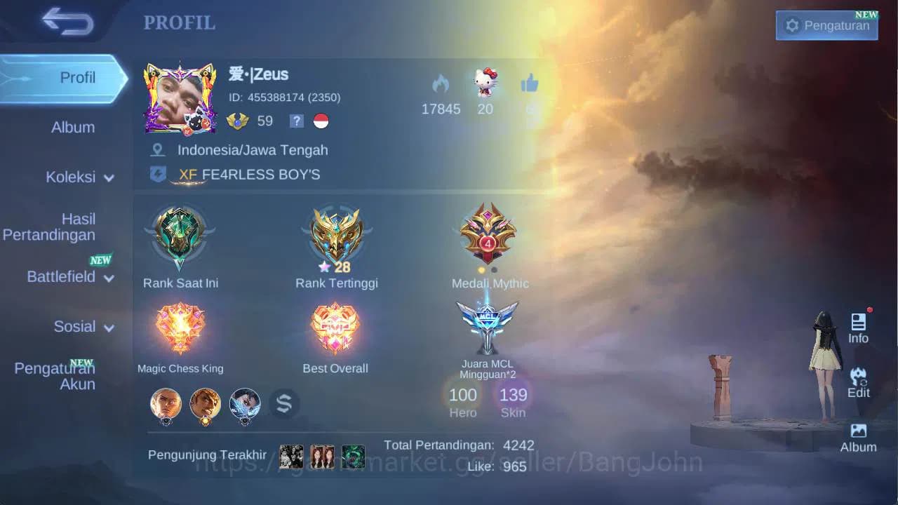 Mobile Legends: Bang Bang Accounts hero 100 skin 130+ saint badang, saber freya, drag image 1