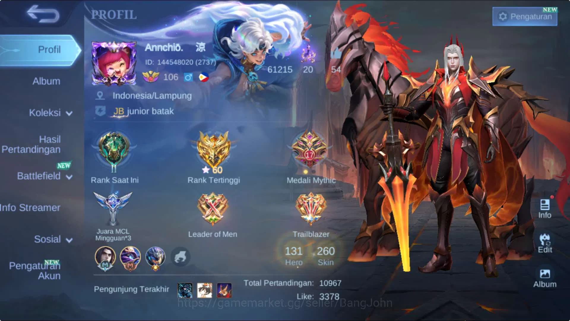 Mobile Legends: Bang Bang Accounts Hero 131 Skin 260 | KOF Karina, Mword Wanwan, Annu image 1