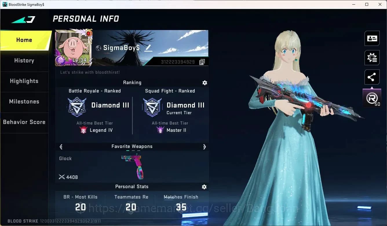 Blood Strike Accounts ASIA | 3 7DS GUN: KAG-6,Kar98k,QBZ95|7DS EMMA|2 Li image 1