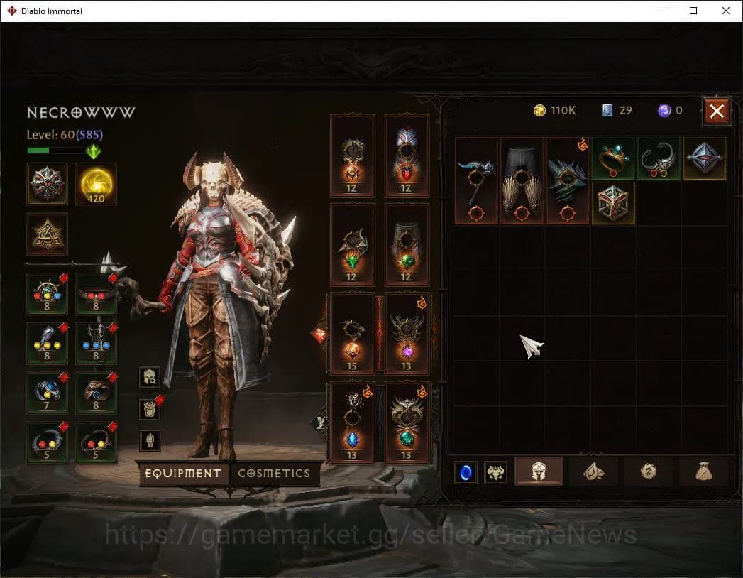 Diablo Immortal Accounts SEA-Izual|Lv60(585)|Necromancer|35kCr|Reso420|Male image 4