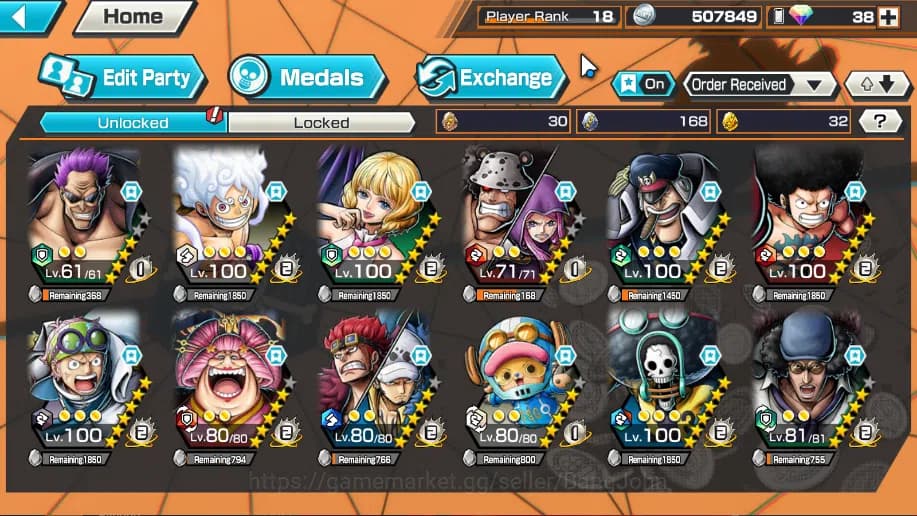 One Piece Bounty Rush Accounts Global | 5 EX | Rank 18 | Zephyr, 4emperor Monkey image 2