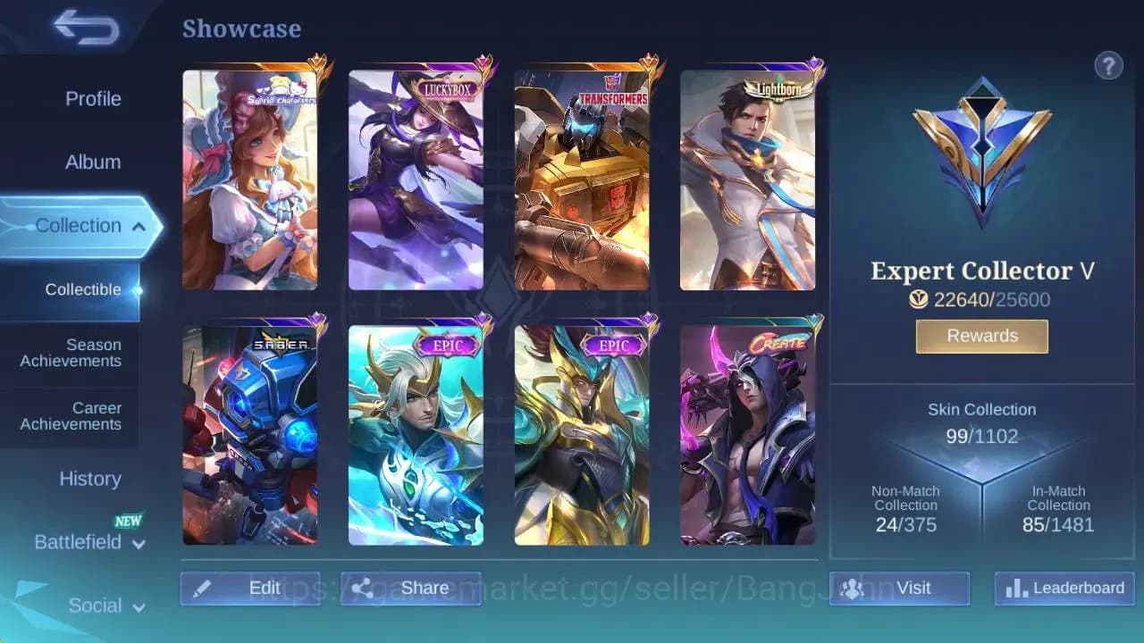 Mobile Legends: Bang Bang Accounts GLOBAL Hero 78 Skin 99|TransFormers Roger|Sanrio F image 2