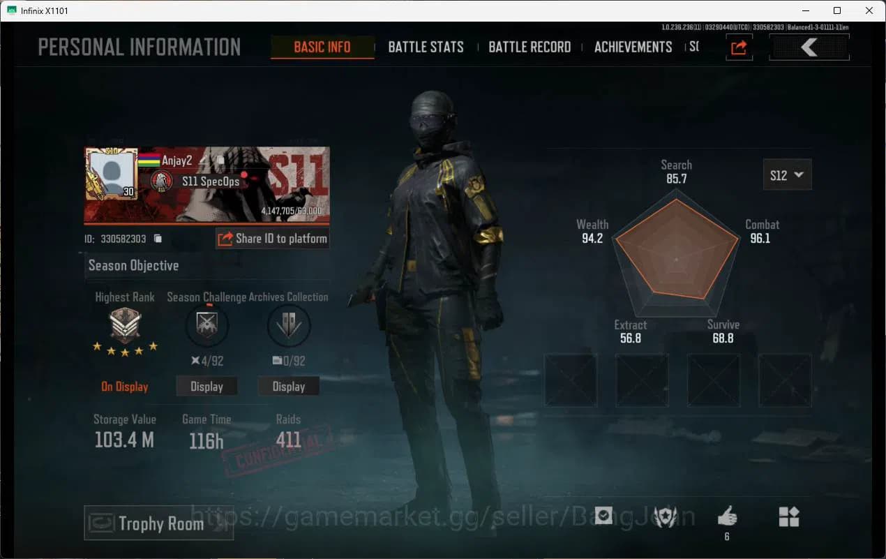 Arena Breakout Accounts MOBILE|SV 103M|CV 71M|2 Document+2 Utopia|Machete image 1
