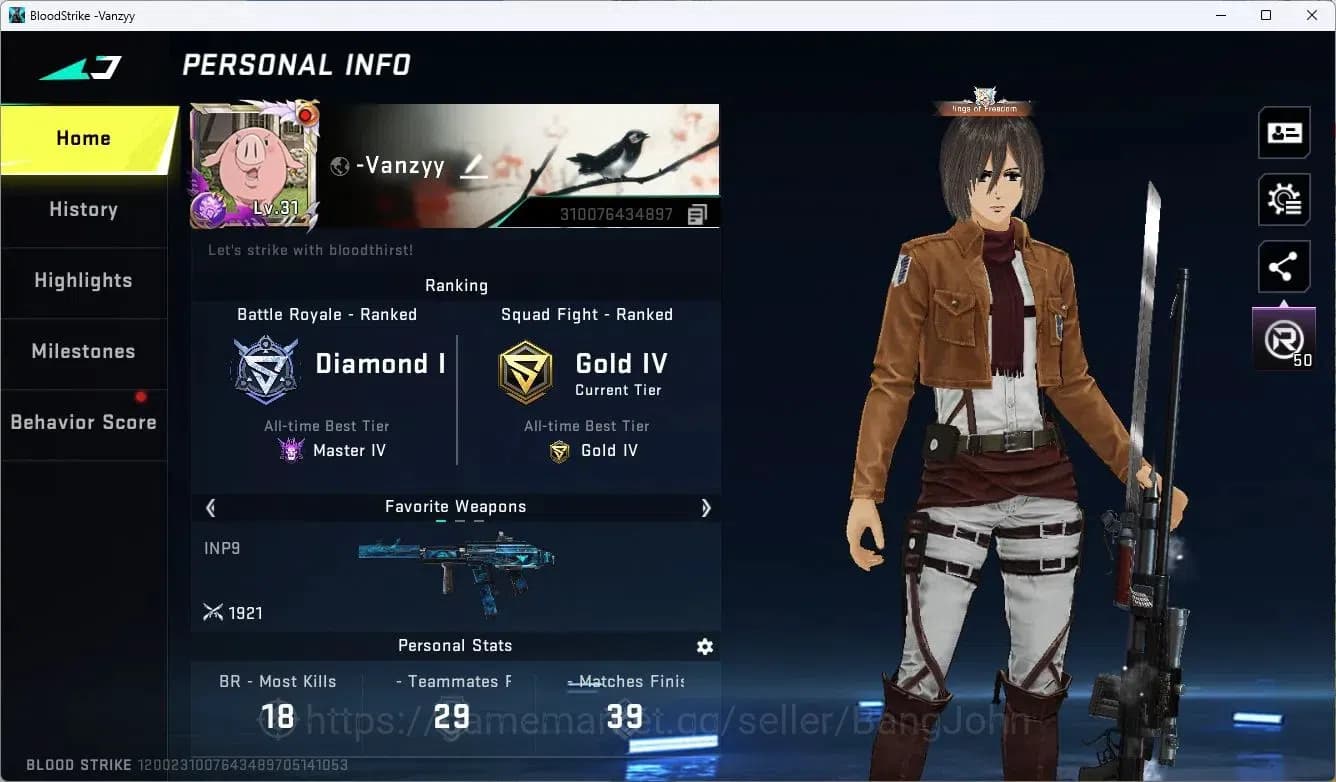 Blood Strike Accounts ASIA | Collab M700-Thunder Gun AOT | 7 Legendary S image 2