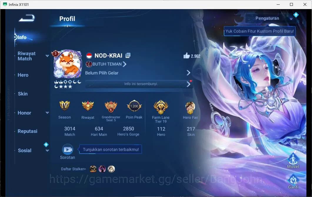 Honor of Kings Accounts GLOBAL | HERO 112, SKIN 217 mythic Diaochan, legen image 1
