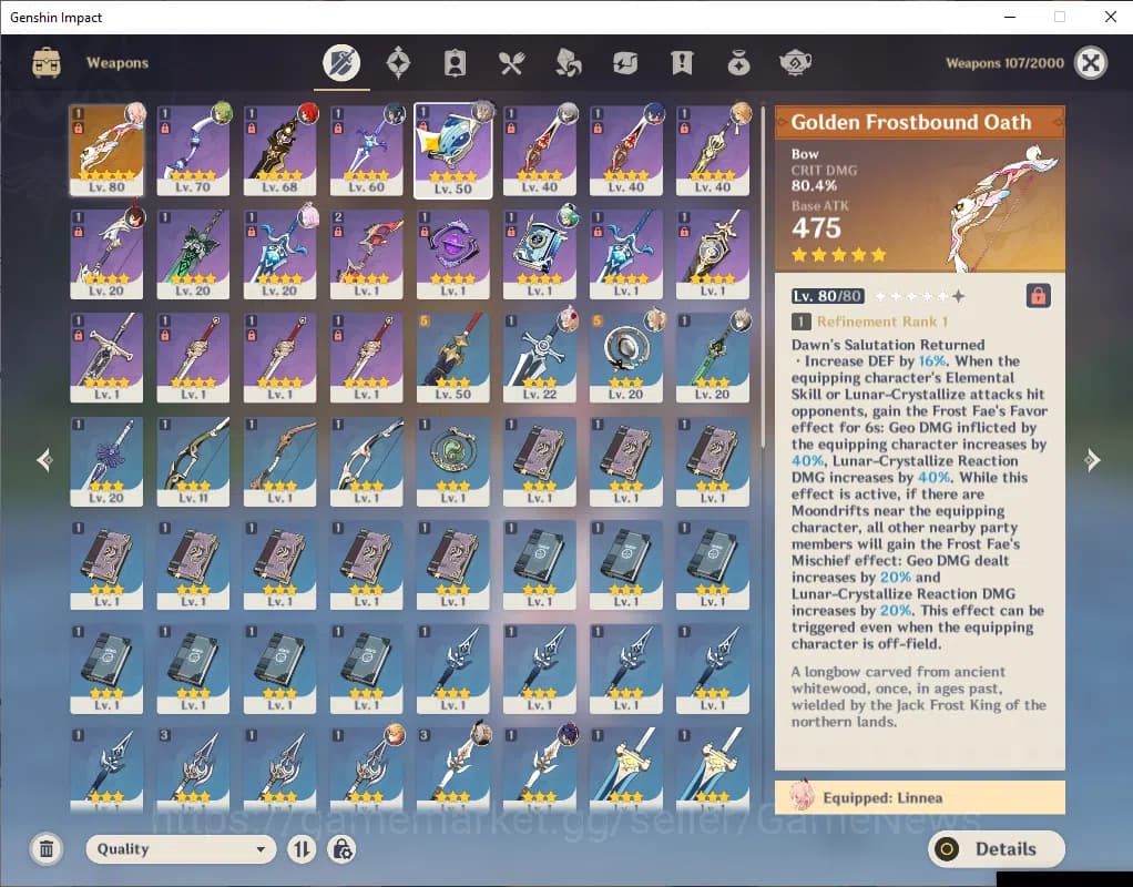 Genshin Impact Accounts ASIA|Starter|AR 42|1 Limited+16(*4Character)|Linne image 4
