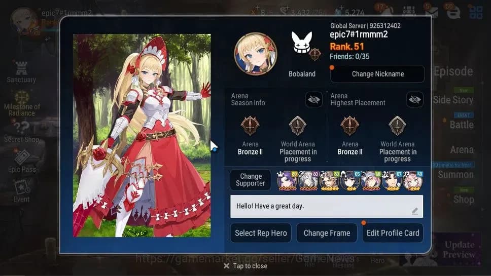 Epic Seven Accounts GLOBAL Unverif|7 ML(Belian,Monar Sword Iseria,NM L image 2
