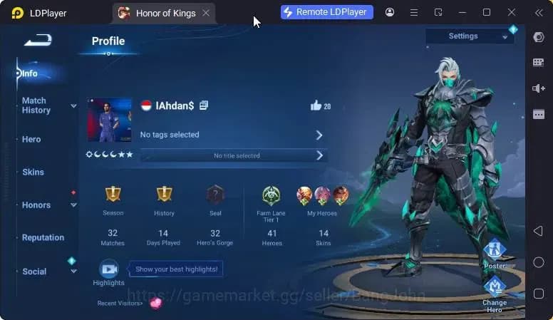 Honor of Kings Accounts Global Starter Hero41 Skin14 | Epic Mozi,Arthur,Ga image 1
