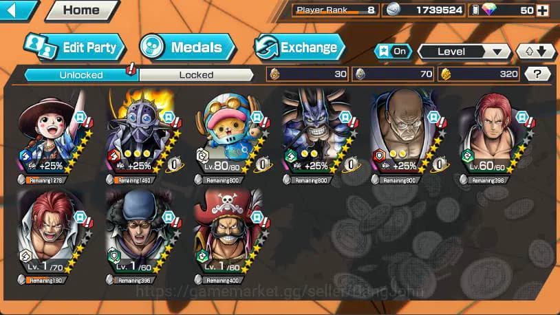 One Piece Bounty Rush Accounts GLOBAL | 6 EX | KOTP Roger, FR Shank, Nusjuro, Kai image 4