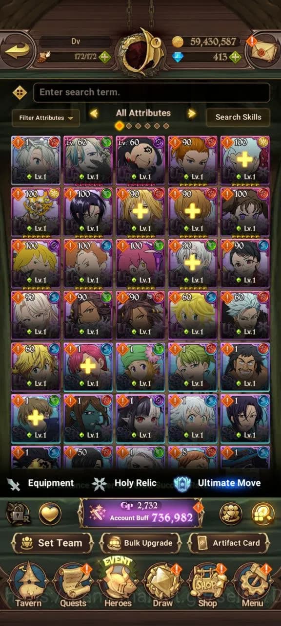 The Seven Deadly Sins: Grand Cross Accounts ASIA | 732K CC | 1 LR Elizabeth | 3 UR, ODK, Salos image 2