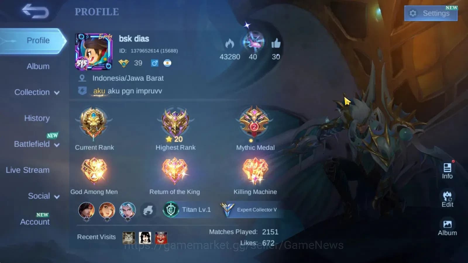 Mobile Legends: Bang Bang Accounts Hero 76|Skin 116|CC Nata,LB Tigreal,Naruto Vale,M- image 2