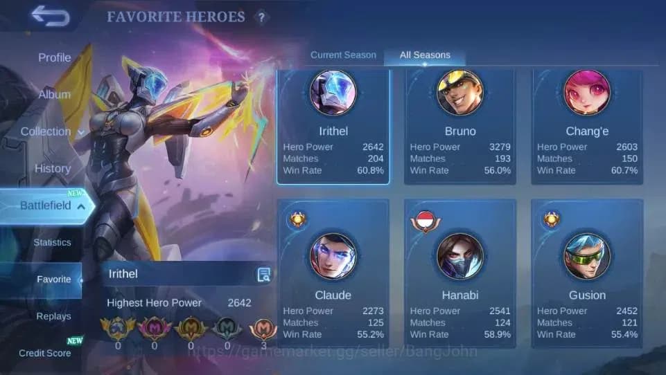 Mobile Legends: Bang Bang Accounts Global|Hero 115 Skin 162|Expert|LBox Irithel|M7 Gr image 4